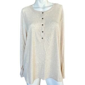 G.H. Bass & Co Textured Henley Long Sleeve Top Size XL Beige Tan Rib Knit NWT